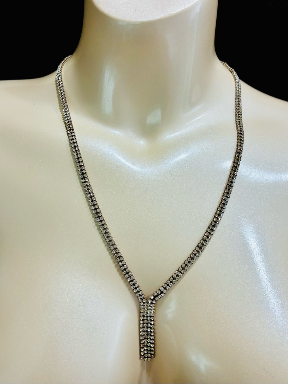 Crystal Drop Y-Necklace in Silver